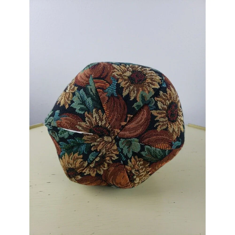 Vintage pumpkin jacquard floral fabric stuffed plush Halloween Thanksgiving